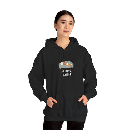 Weekend Warrior Hoodie – Lounging Cat Couch Graphic Sweatshirt