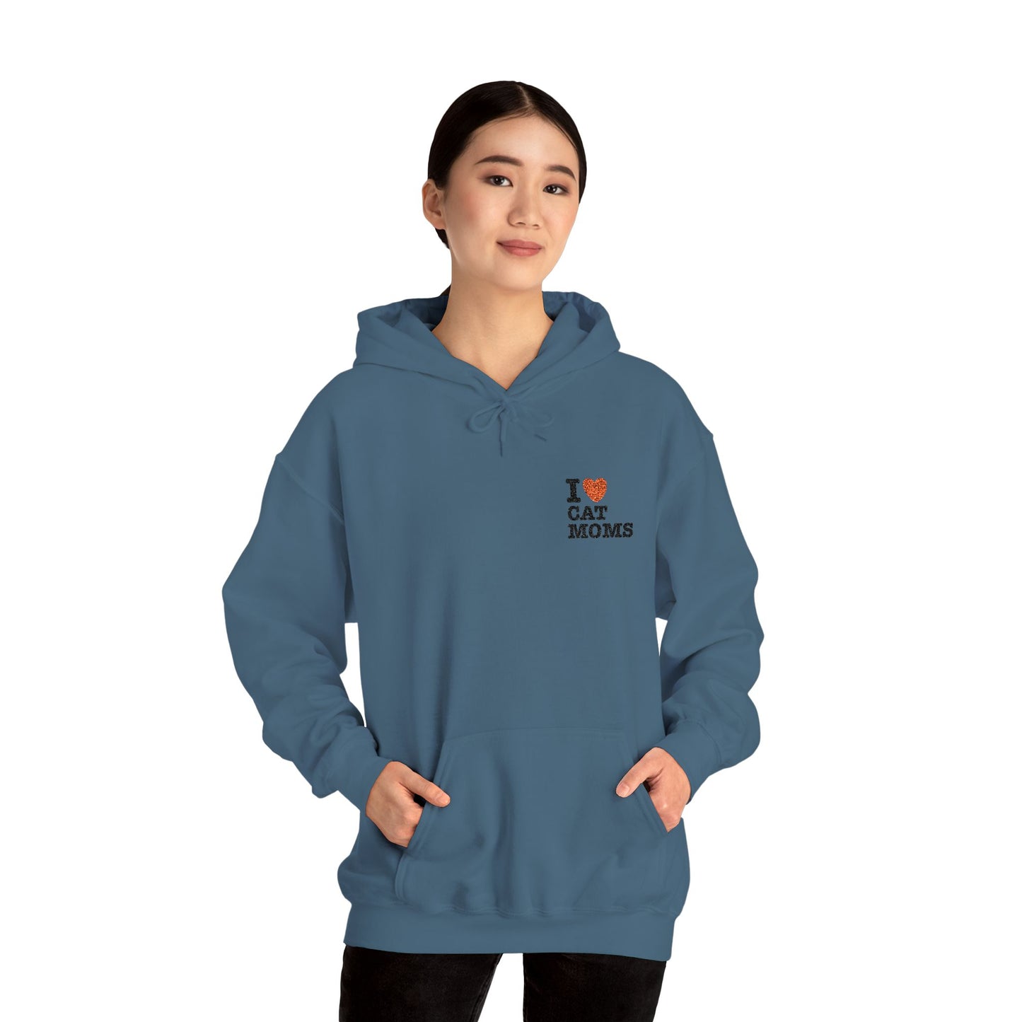 I Love Cat Moms Hoodie – Embroidered Text Pullover