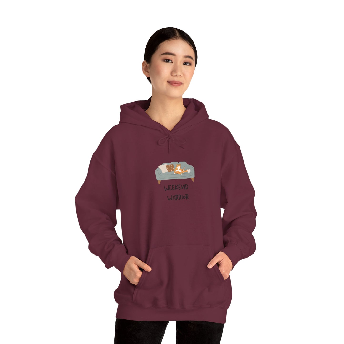 Weekend Warrior Hoodie – Lounging Cat Couch Graphic Sweatshirt