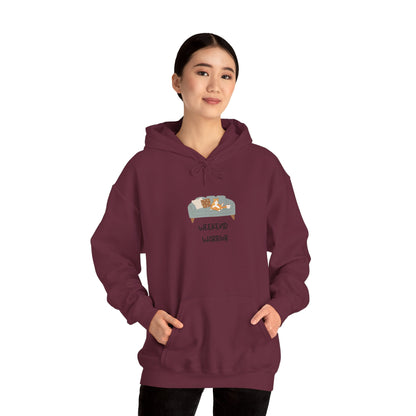 Weekend Warrior Hoodie – Lounging Cat Couch Graphic Sweatshirt