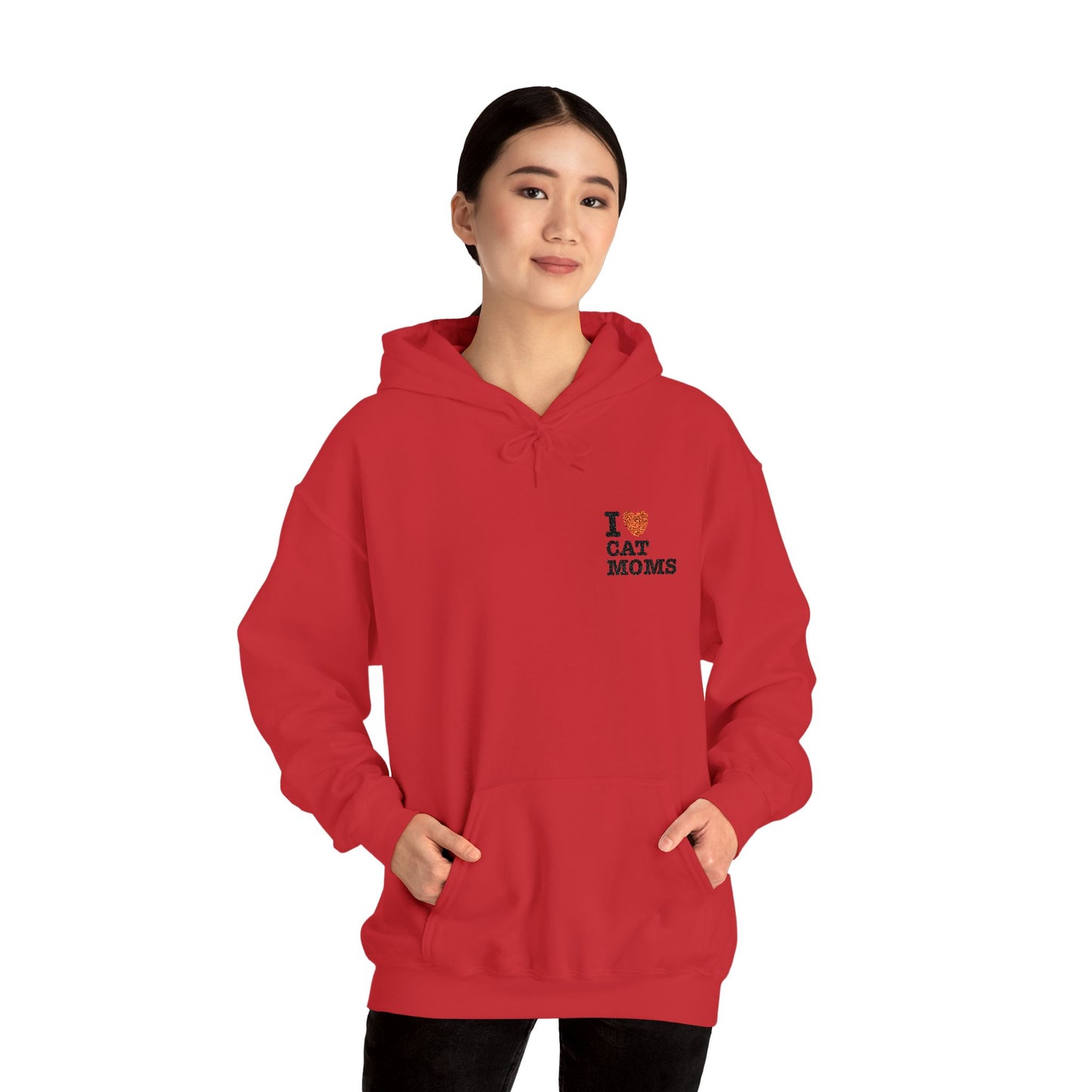 I Love Cat Moms Hoodie – Embroidered Text Pullover