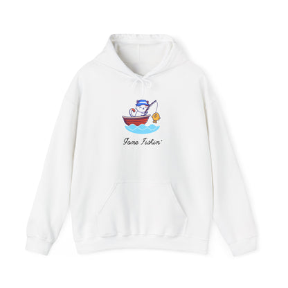 Gone Fishing Hoodie – Cat in Boat Graphic Pullover