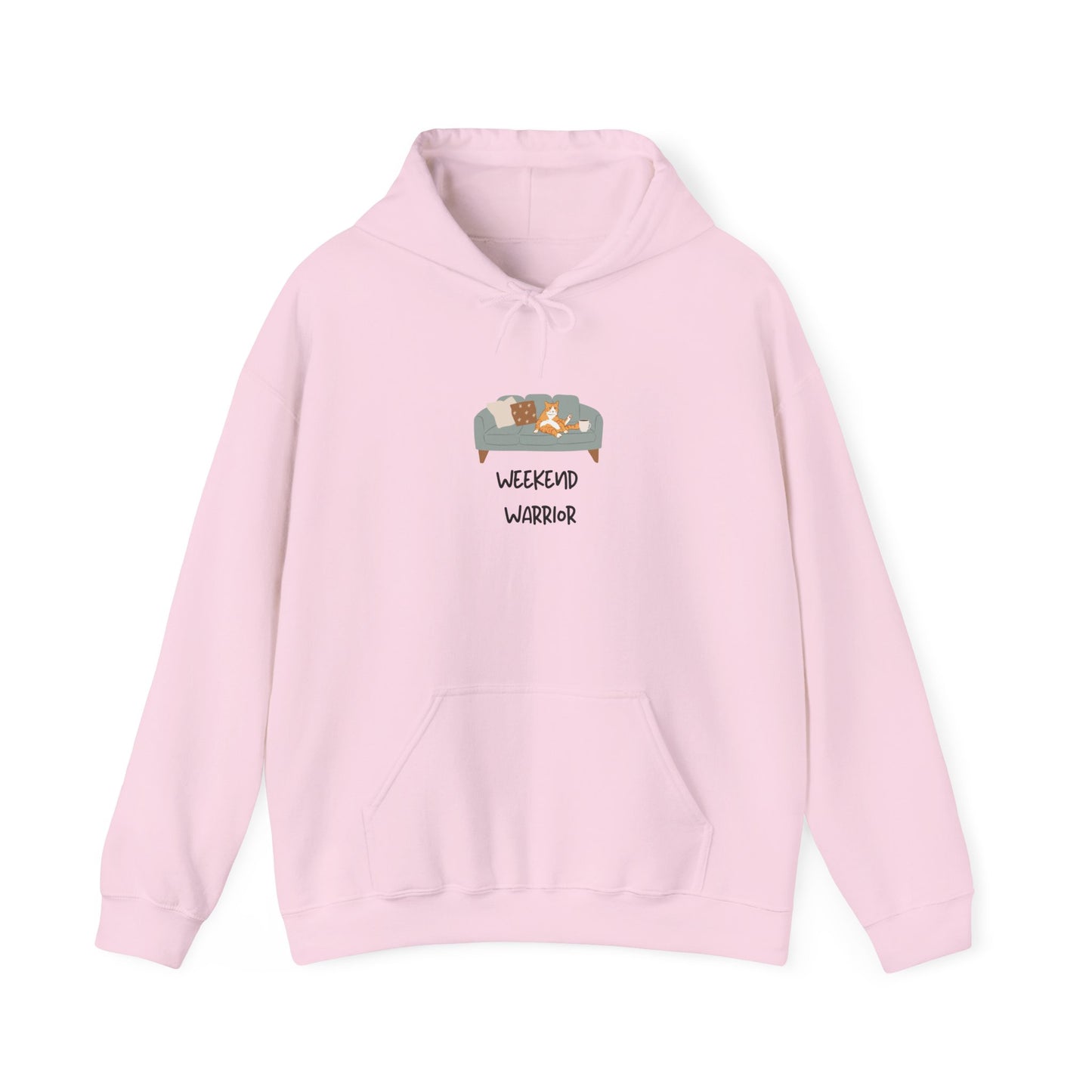 Weekend Warrior Hoodie – Lounging Cat Couch Graphic Sweatshirt