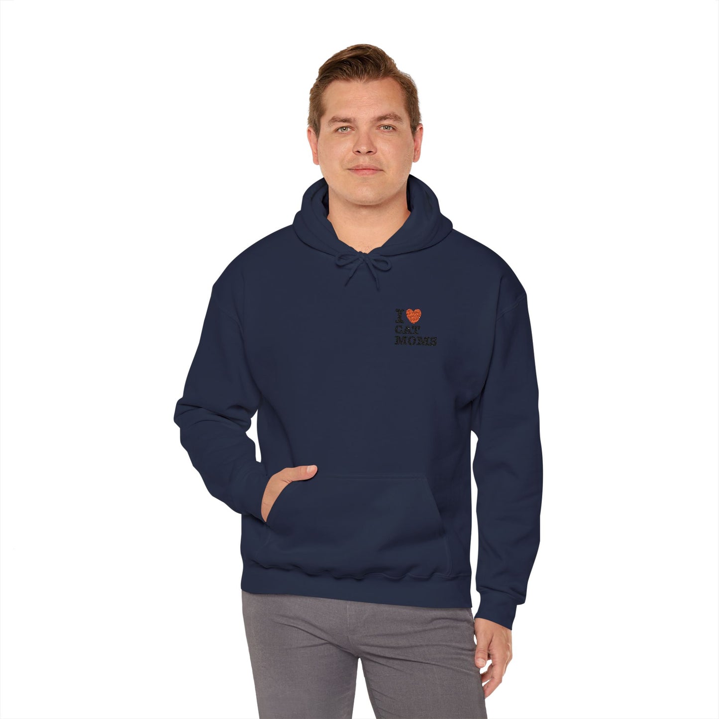 I Love Cat Moms Hoodie – Embroidered Text Pullover
