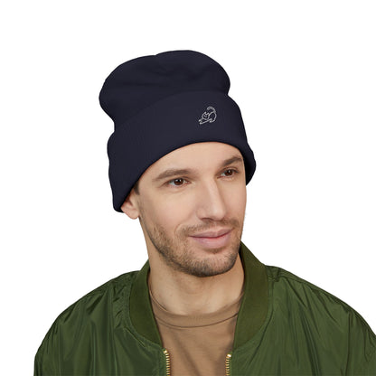 Stretching Cat Beanie – Embroidered Cuffed Knit Hat
