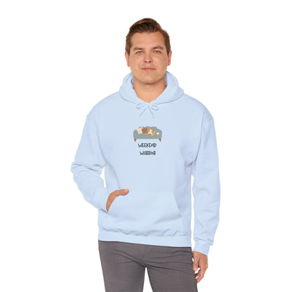 Weekend Warrior Hoodie – Lounging Cat Couch Graphic Sweatshirt