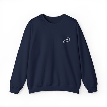 Stretching Cat Sweatshirt – Minimalist Embroidered Cat Crew Neck