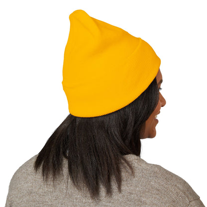 Stretching Cat Beanie – Embroidered Cuffed Knit Hat