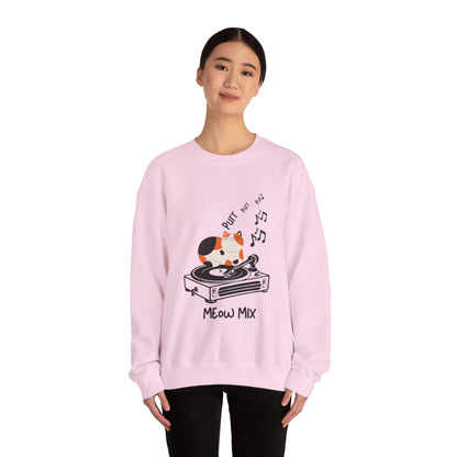 Meow Mix Sweatshirt – Cat on Record Player Crew Neck