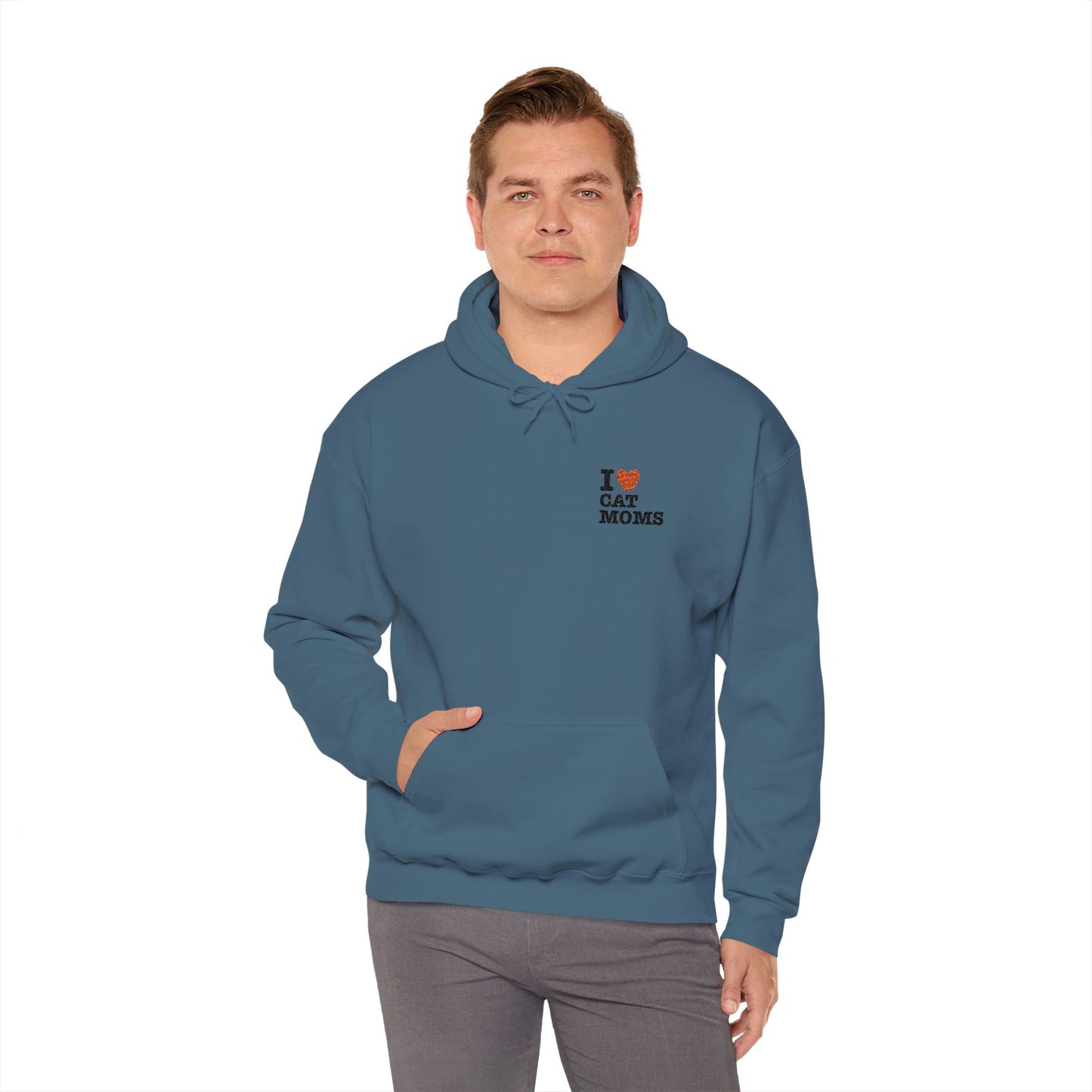 I Love Cat Moms Hoodie – Embroidered Text Pullover