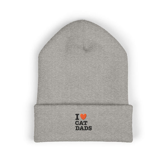 I Love Cat Dads Beanie – Embroidered Cuffed Knit Hat