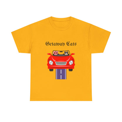 Getaway Cats T-Shirt – Convertible-Driving Feline Duo
