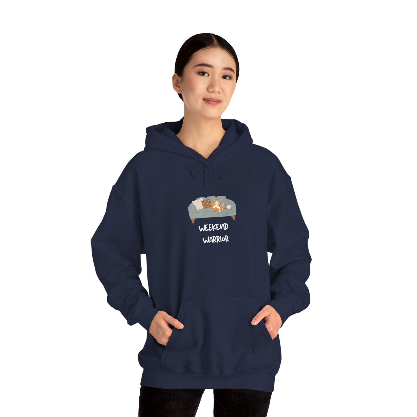 Weekend Warrior Hoodie – Lounging Cat Couch Graphic Sweatshirt