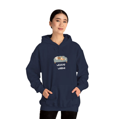 Weekend Warrior Hoodie – Lounging Cat Couch Graphic Sweatshirt