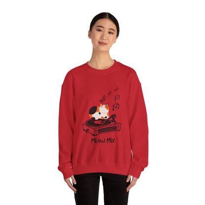 Meow Mix Sweatshirt – Cat on Record Player Crew Neck