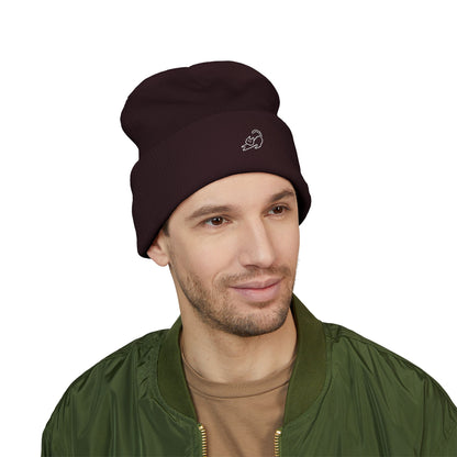 Stretching Cat Beanie – Embroidered Cuffed Knit Hat