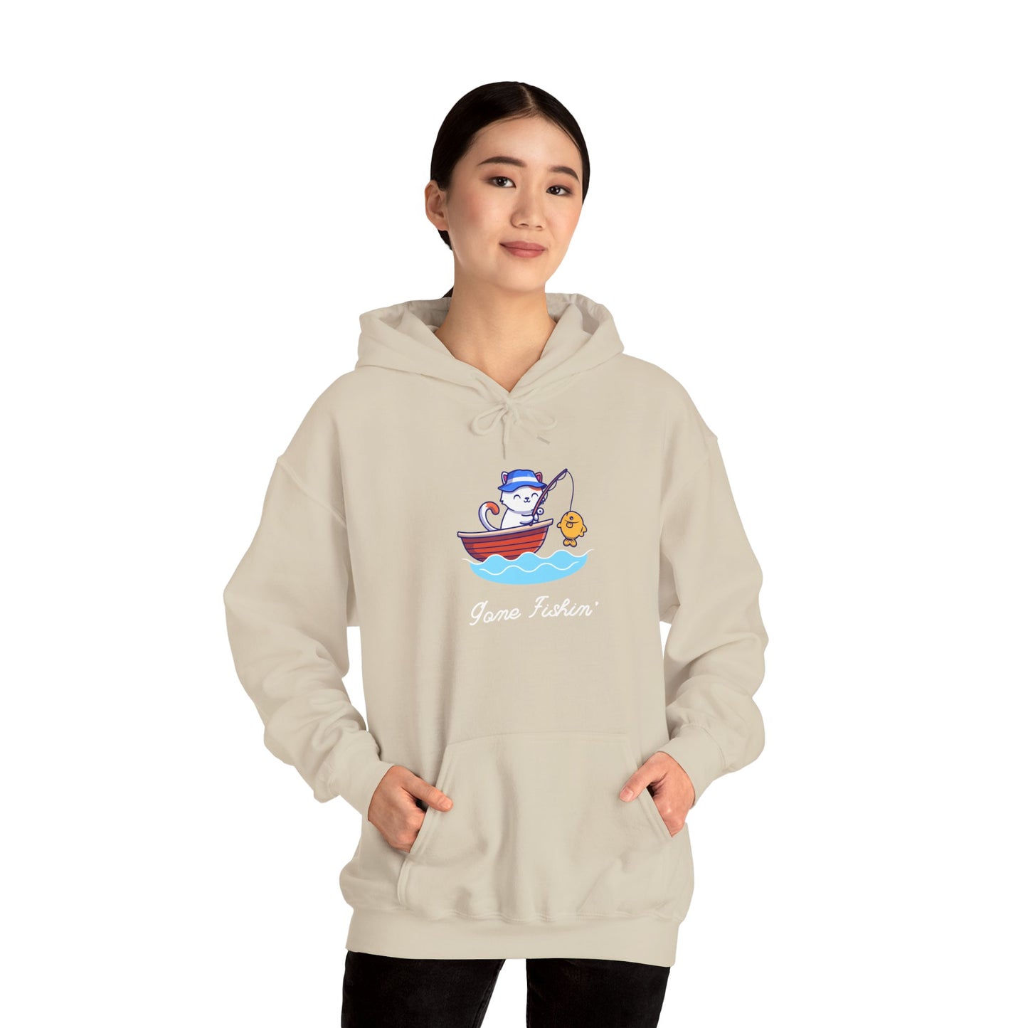 Gone Fishing Hoodie – Cat in Boat Graphic Pullover