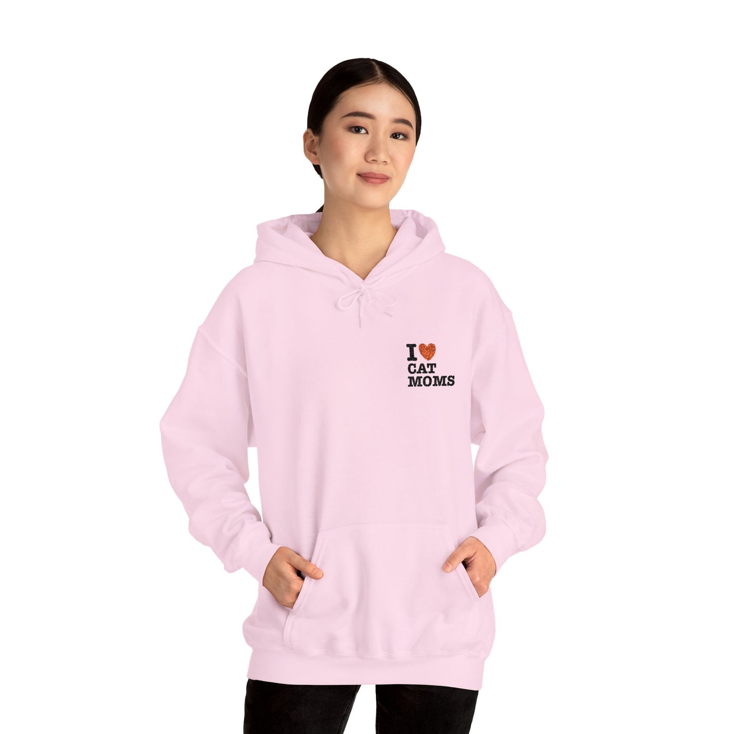 I Love Cat Moms Hoodie – Embroidered Text Pullover