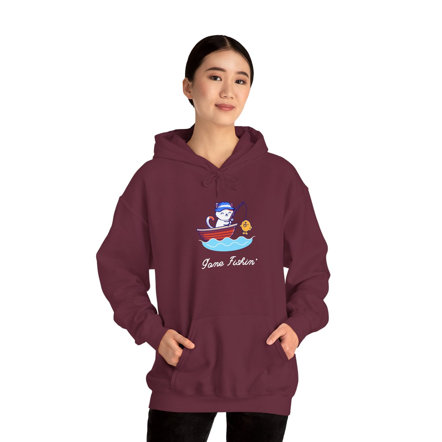 Gone Fishing Hoodie – Cat in Boat Graphic Pullover