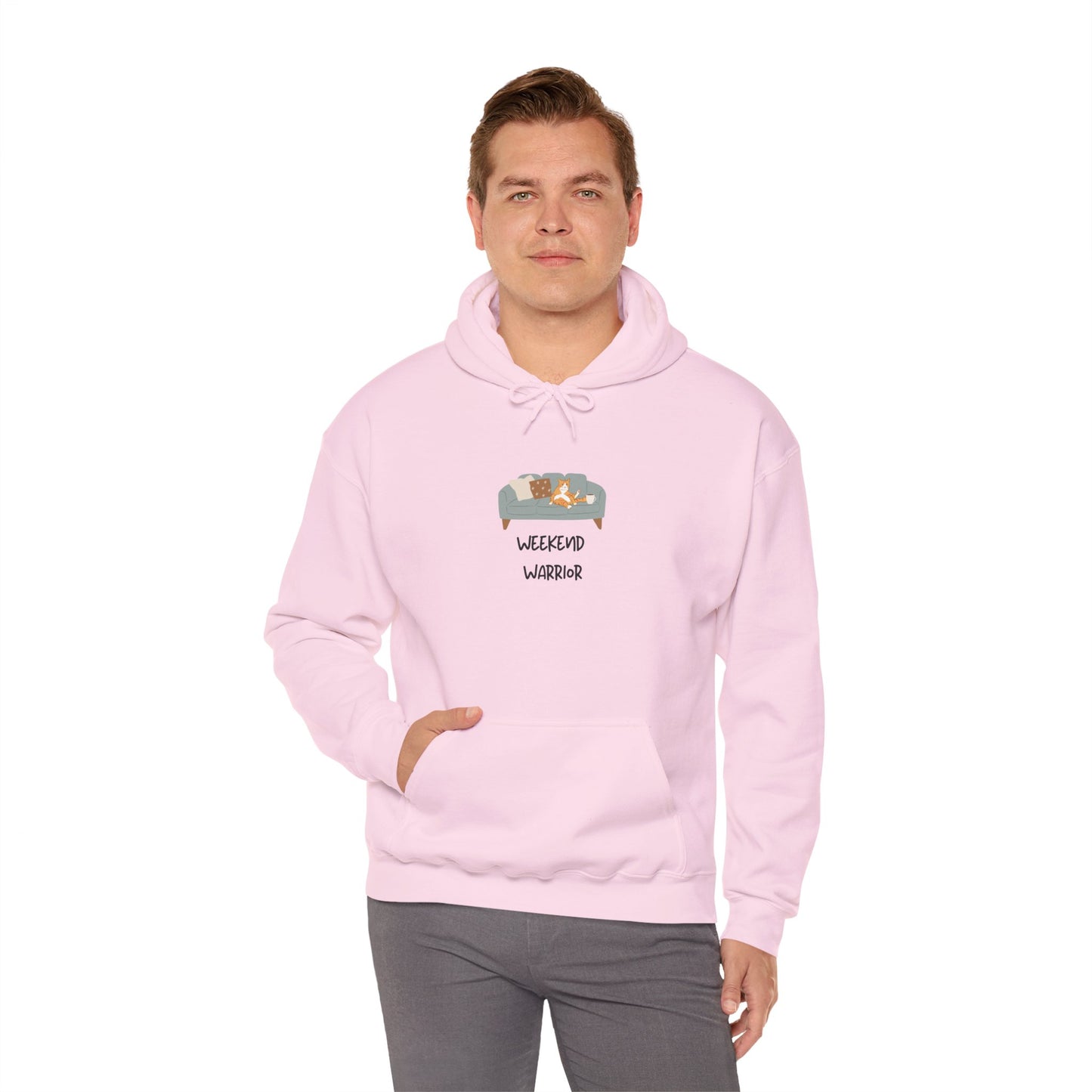 Weekend Warrior Hoodie – Lounging Cat Couch Graphic Sweatshirt
