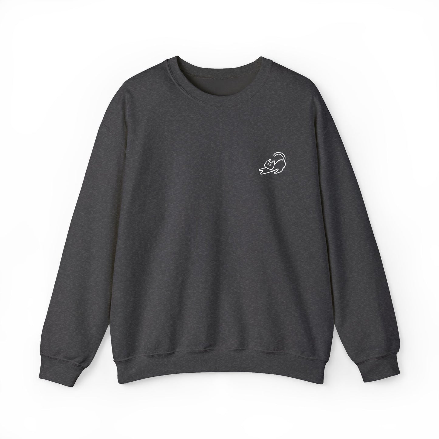 Stretching Cat Sweatshirt – Minimalist Embroidered Cat Crew Neck