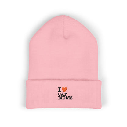 I Love Cat Moms Beanie – Embroidered Cuffed Knit Hat