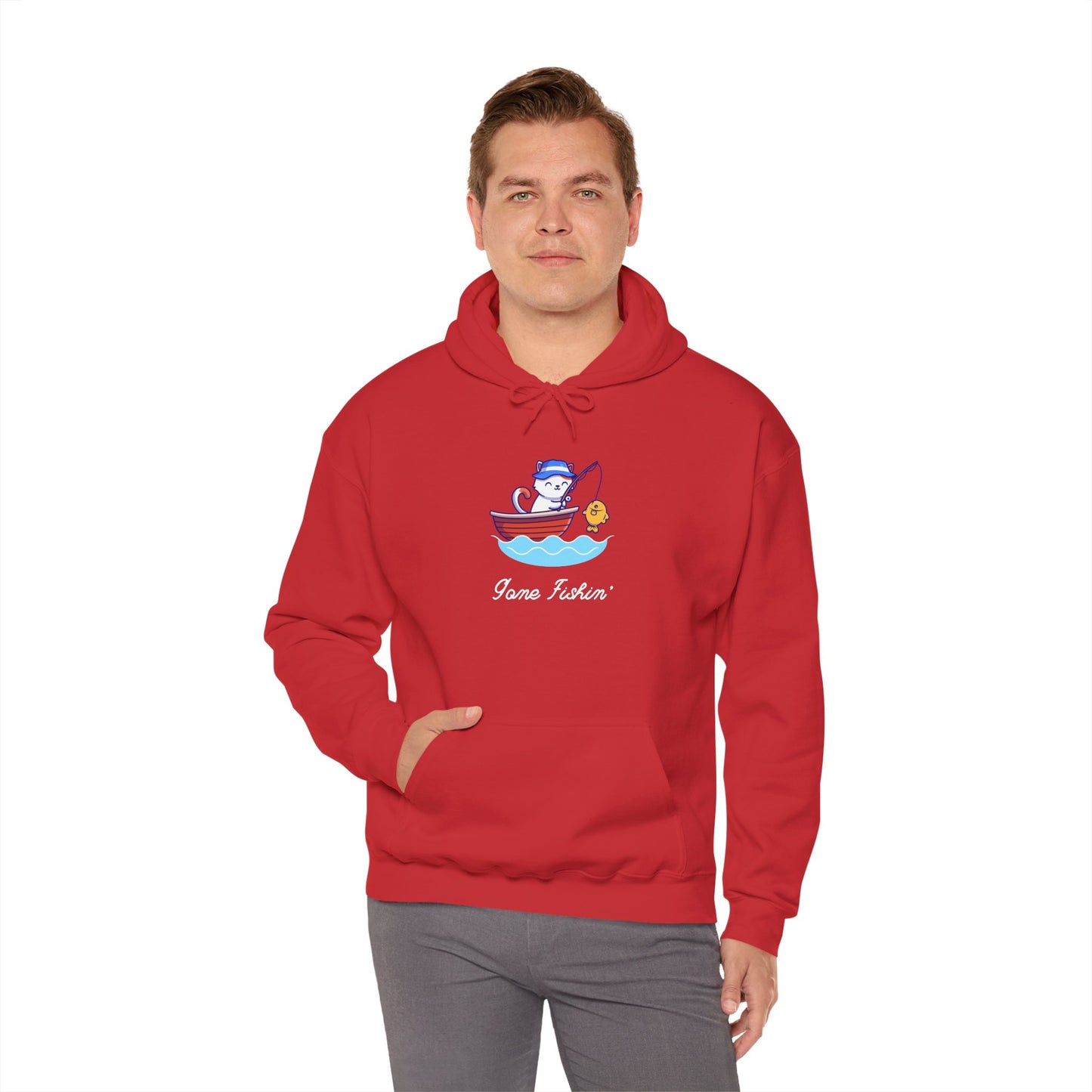 Gone Fishing Hoodie – Cat in Boat Graphic Pullover
