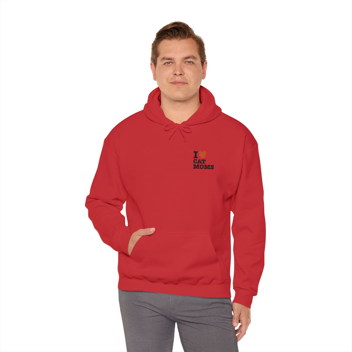 I Love Cat Moms Hoodie – Embroidered Text Pullover