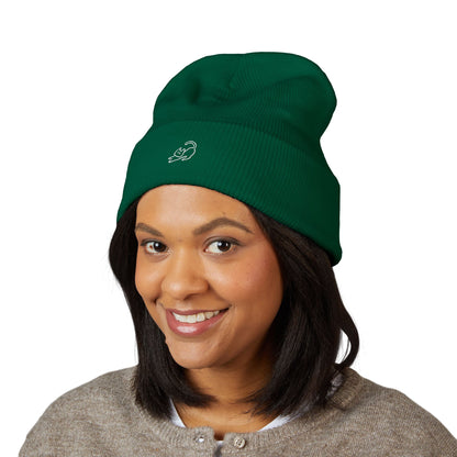 Stretching Cat Beanie – Embroidered Cuffed Knit Hat