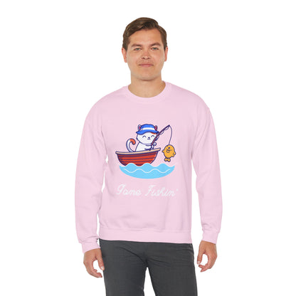 Gone Fishing Sweatshirt – Cat in Boat Crew Neck for Cat Lovers