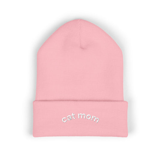 Cat Mom Beanie – Embroidered Cuffed Knit Hat