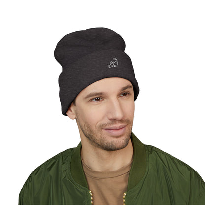 Stretching Cat Beanie – Embroidered Cuffed Knit Hat