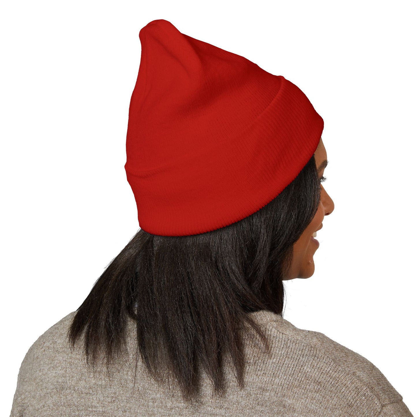 Stretching Cat Beanie – Embroidered Cuffed Knit Hat