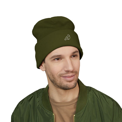 Stretching Cat Beanie – Embroidered Cuffed Knit Hat