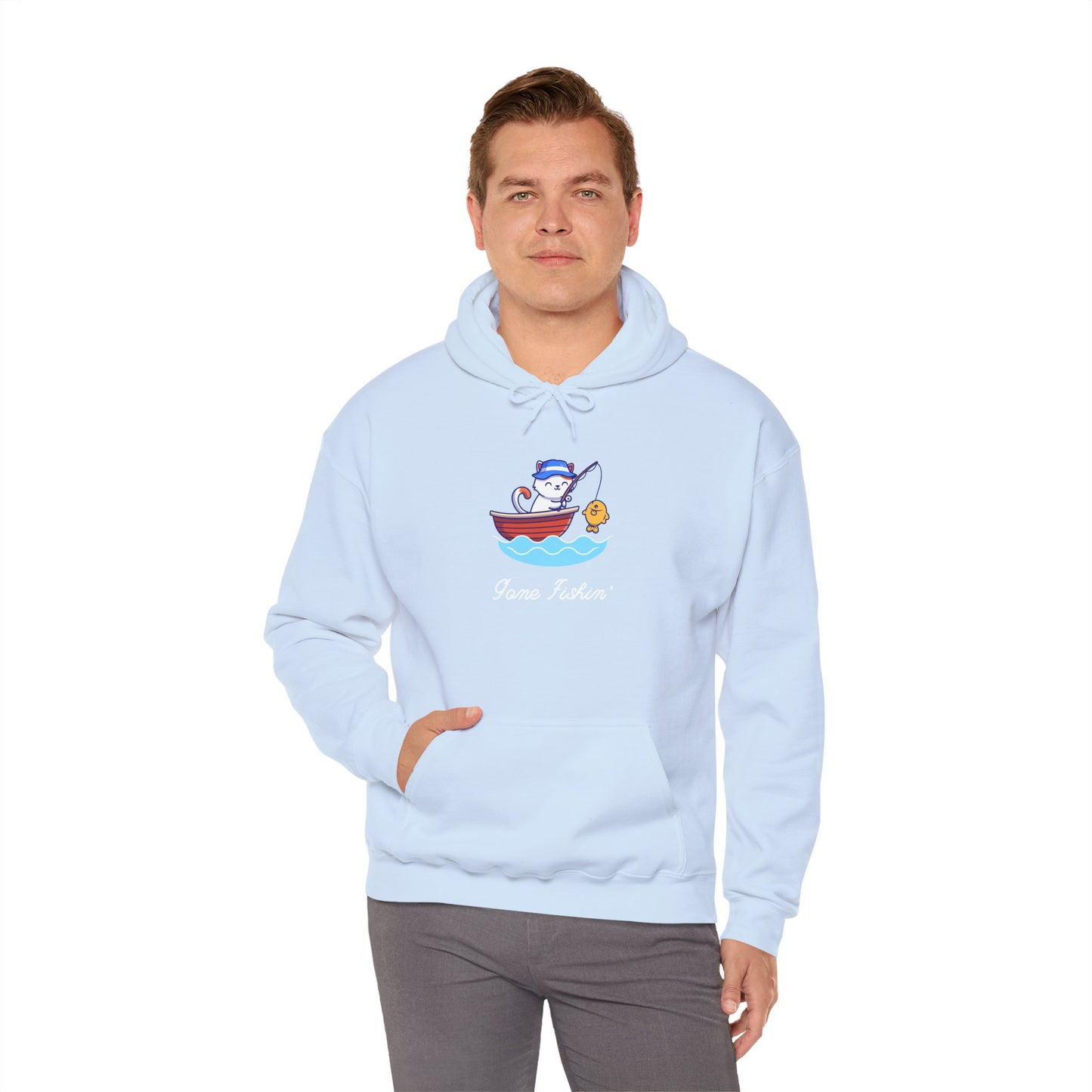Gone Fishing Hoodie – Cat in Boat Graphic Pullover