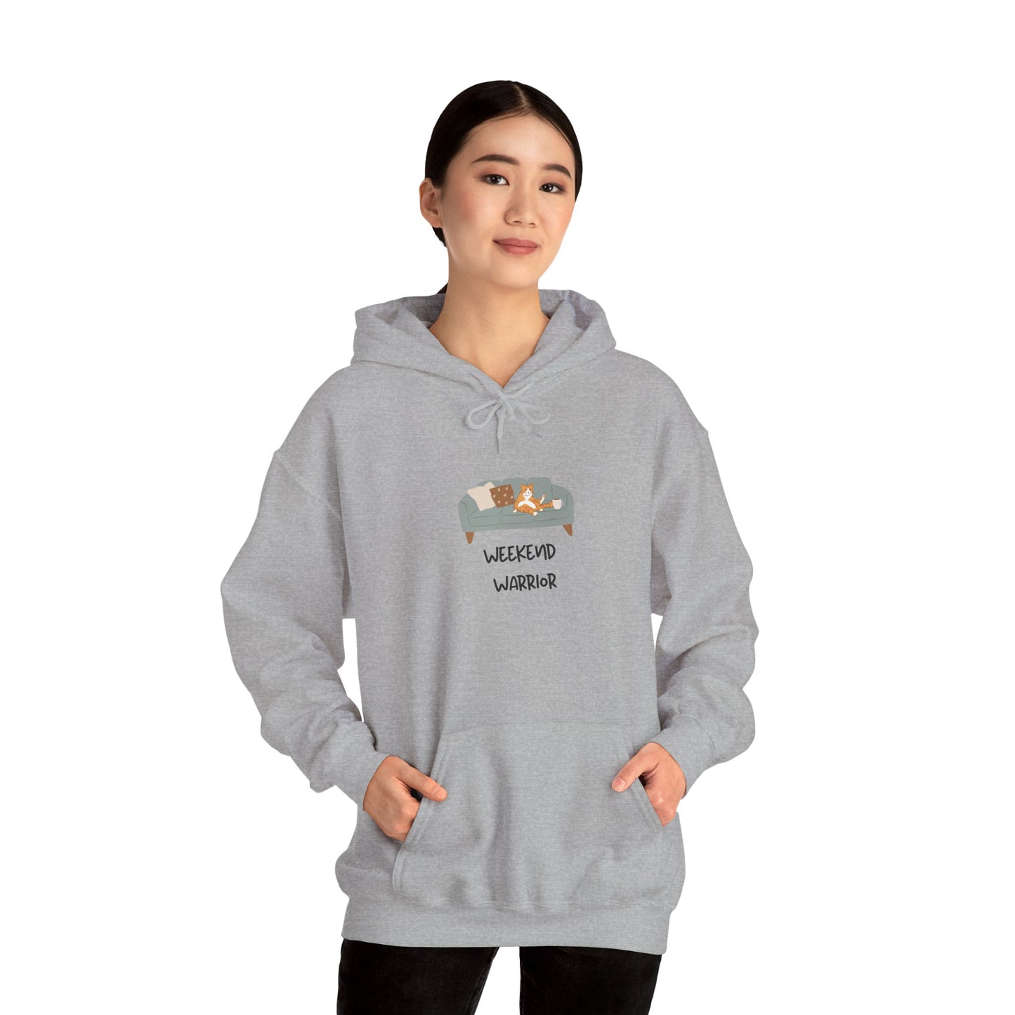 Weekend Warrior Hoodie – Lounging Cat Couch Graphic Sweatshirt