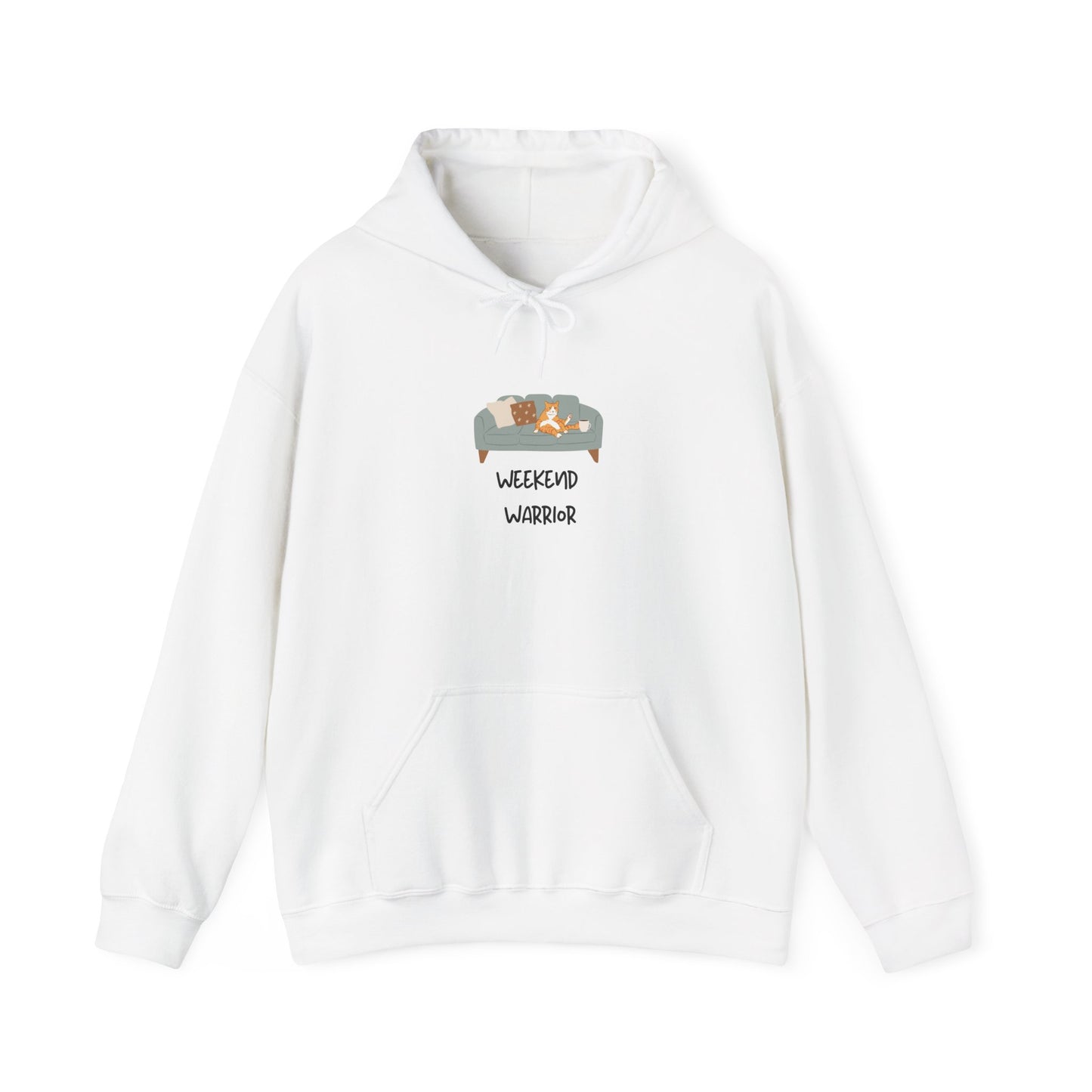 Weekend Warrior Hoodie – Lounging Cat Couch Graphic Sweatshirt