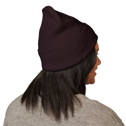 Stretching Cat Beanie – Embroidered Cuffed Knit Hat