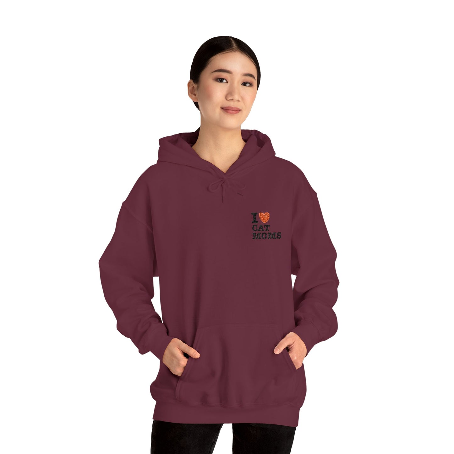 I Love Cat Moms Hoodie – Embroidered Text Pullover