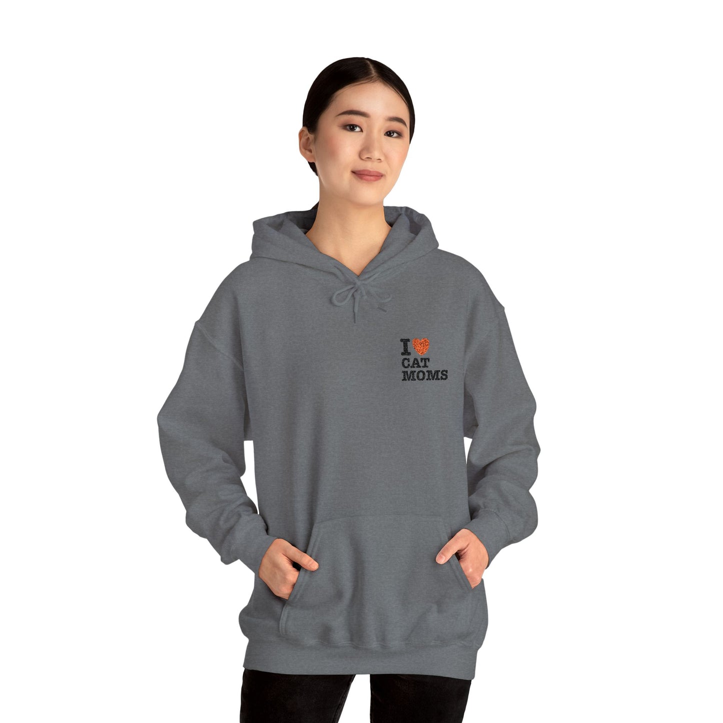 I Love Cat Moms Hoodie – Embroidered Text Pullover