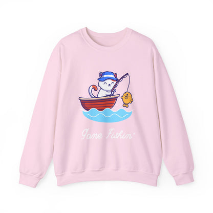 Gone Fishing Sweatshirt – Cat in Boat Crew Neck for Cat Lovers
