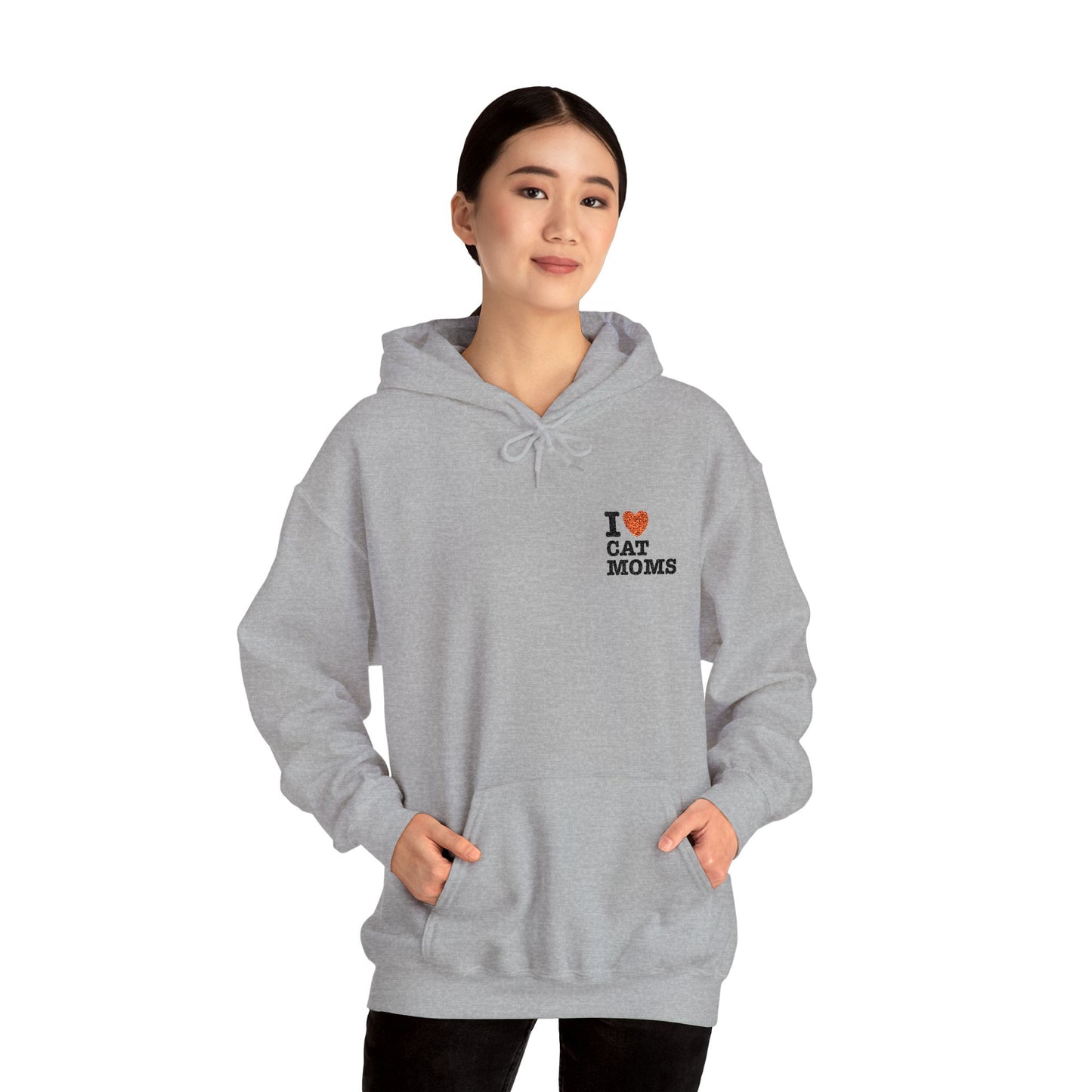 I Love Cat Moms Hoodie – Embroidered Text Pullover