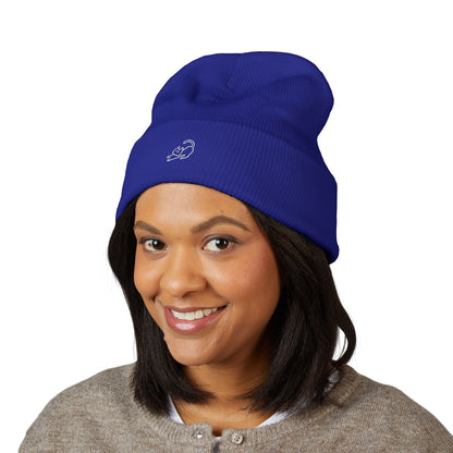 Stretching Cat Beanie – Embroidered Cuffed Knit Hat