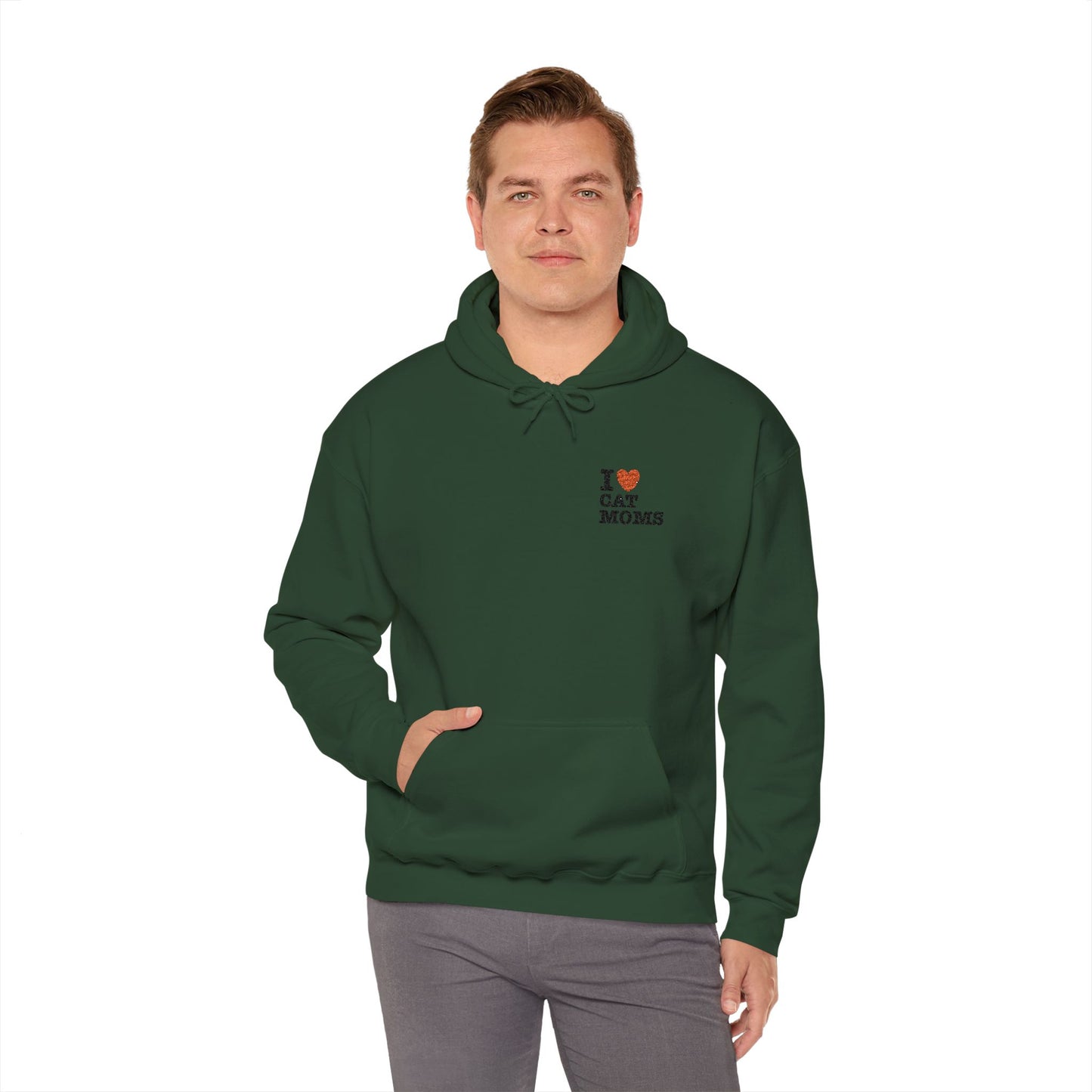 I Love Cat Moms Hoodie – Embroidered Text Pullover