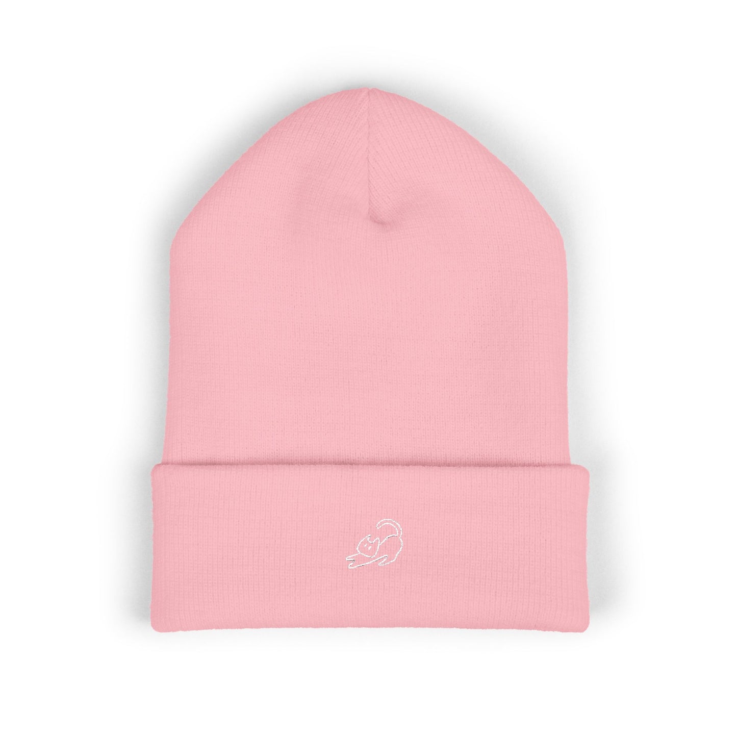 Stretching Cat Beanie – Embroidered Cuffed Knit Hat