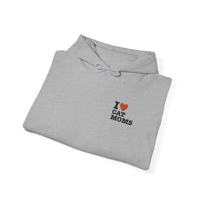 I Love Cat Moms Hoodie – Embroidered Text Pullover