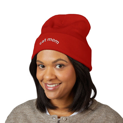 Cat Mom Beanie – Embroidered Cuffed Knit Hat