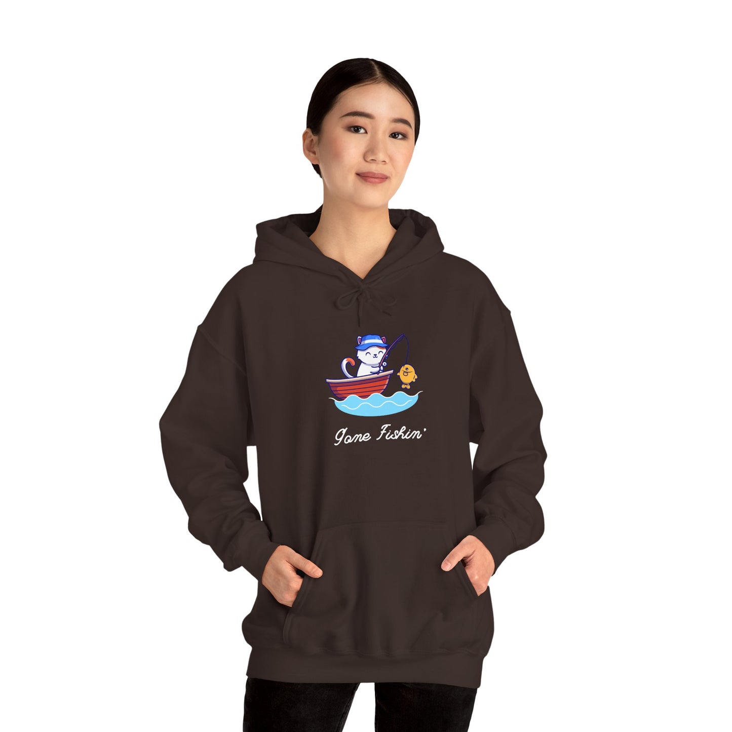 Gone Fishing Hoodie – Cat in Boat Graphic Pullover