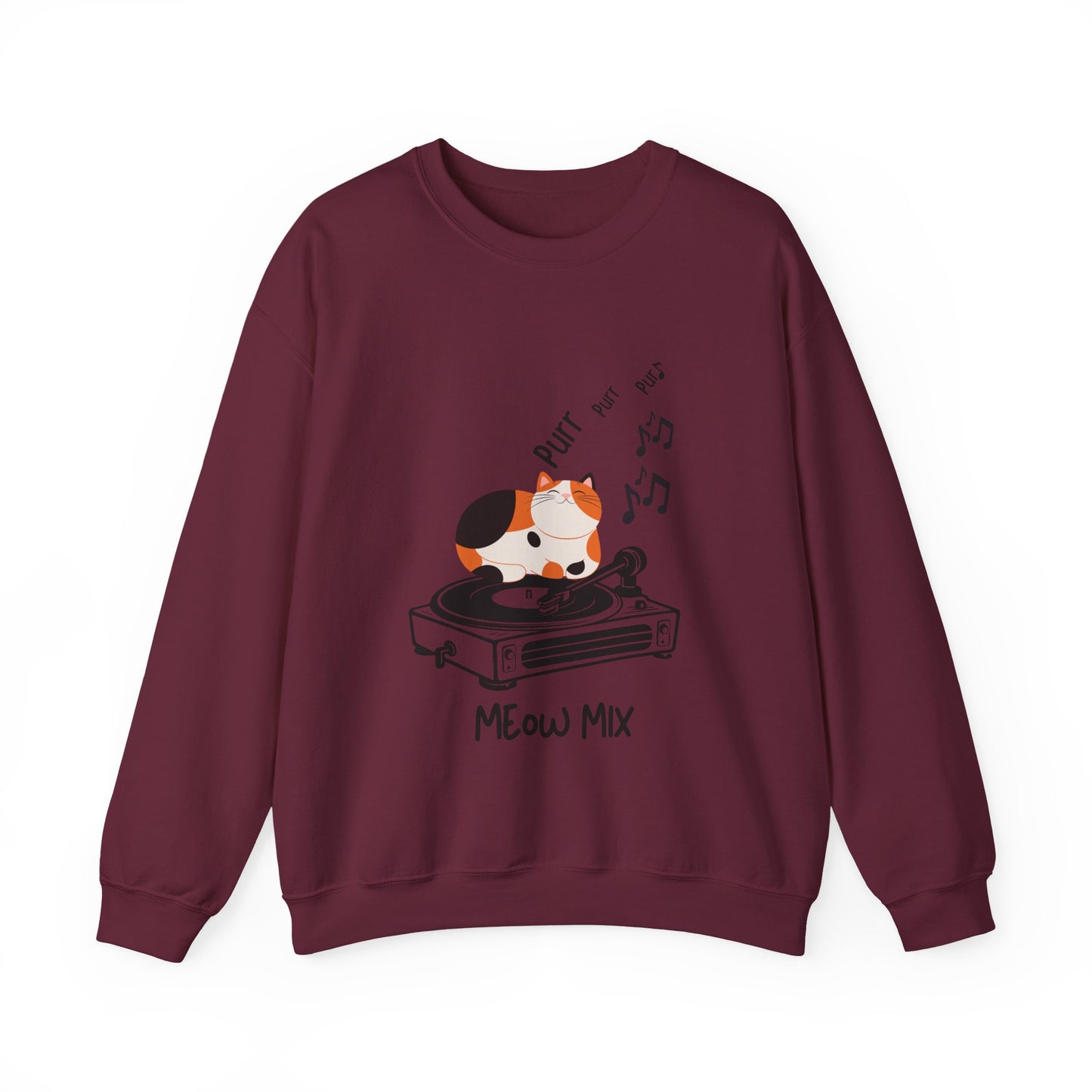 Meow Mix Sweatshirt – Cat on Record Player Crew Neck
